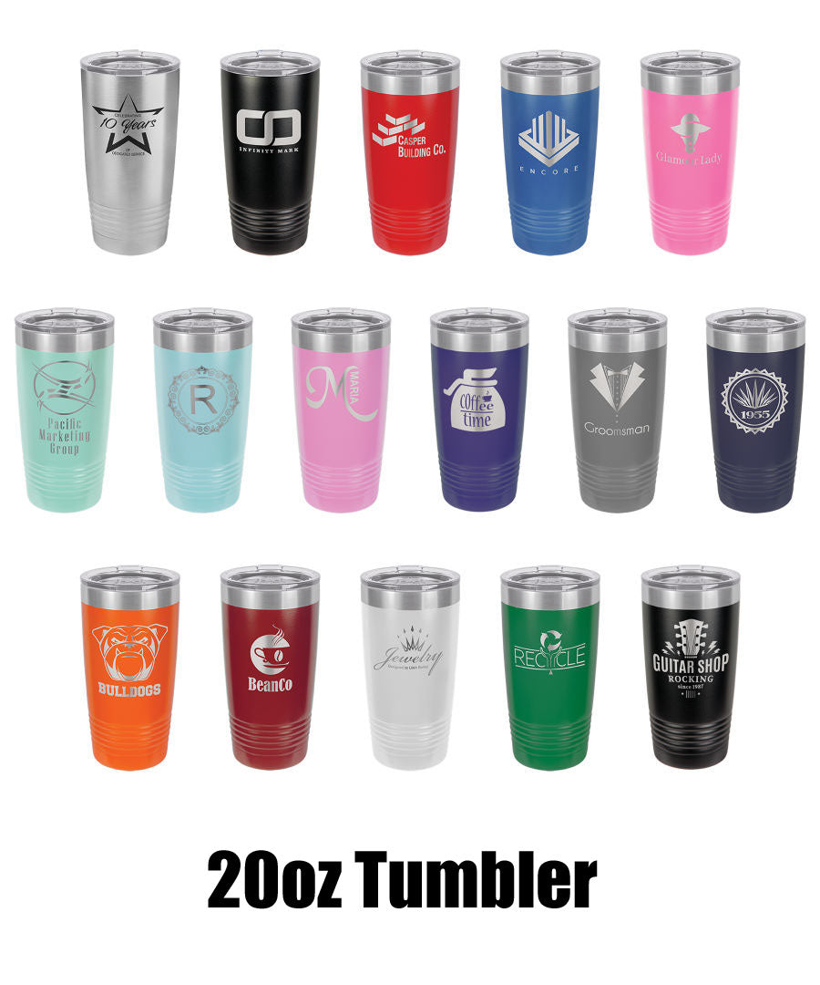 20oz Vacuum Insulated Tumbler - Engraved Powder Coated Stainless Steel Mug