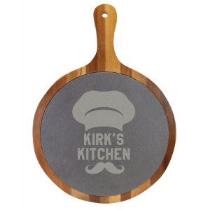 14 1/2" x 10 1/2" Round Acacia Wood/Slate Serving Board with Handle